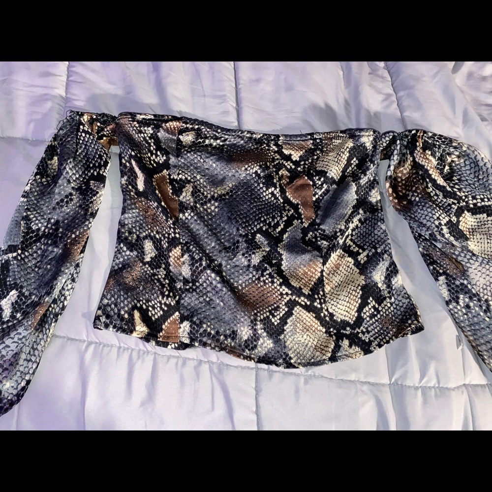 Pretty little thing off shoulder snake skin top